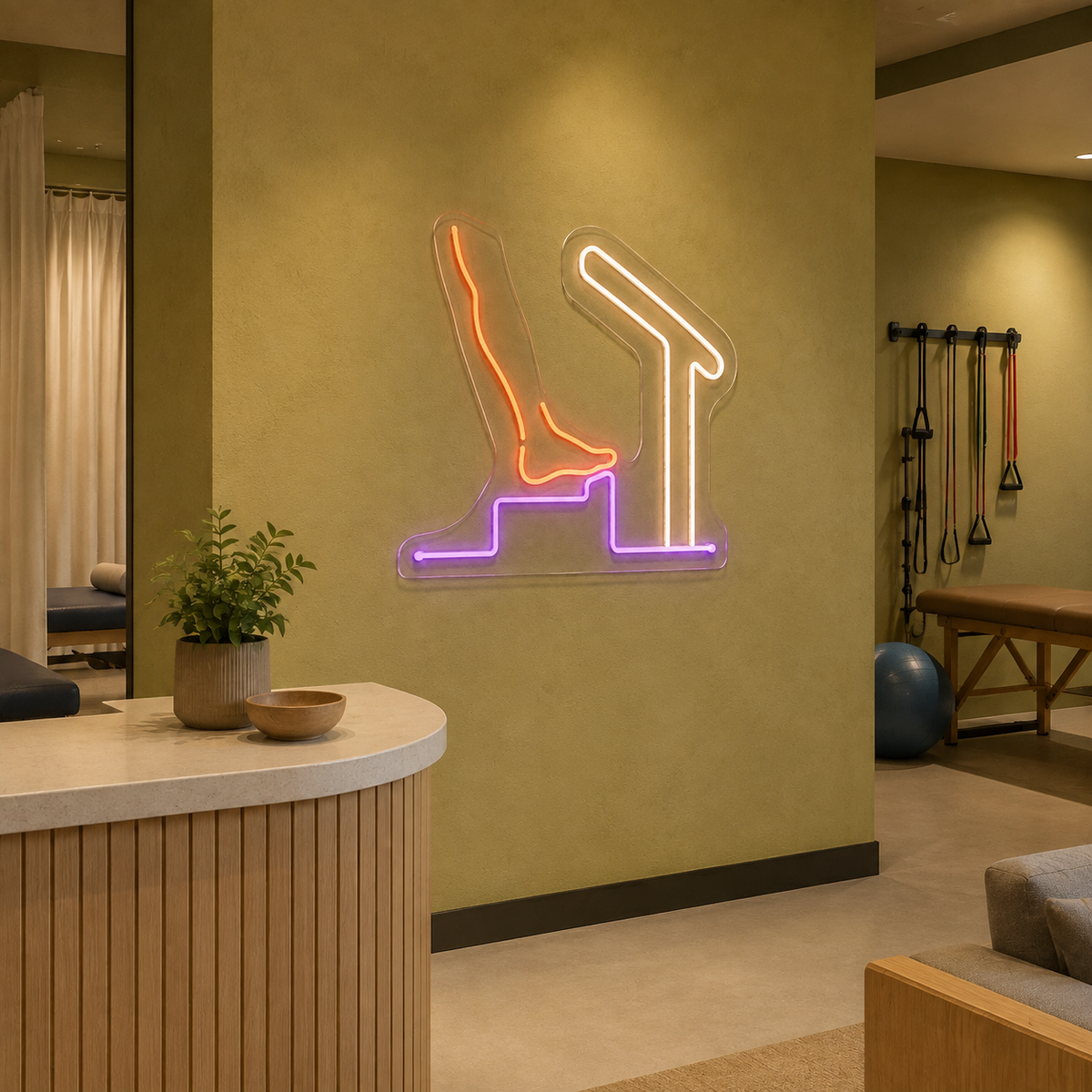 Step & Handrail LED Neon Sign for Physical Therapy Clinics - interior setting