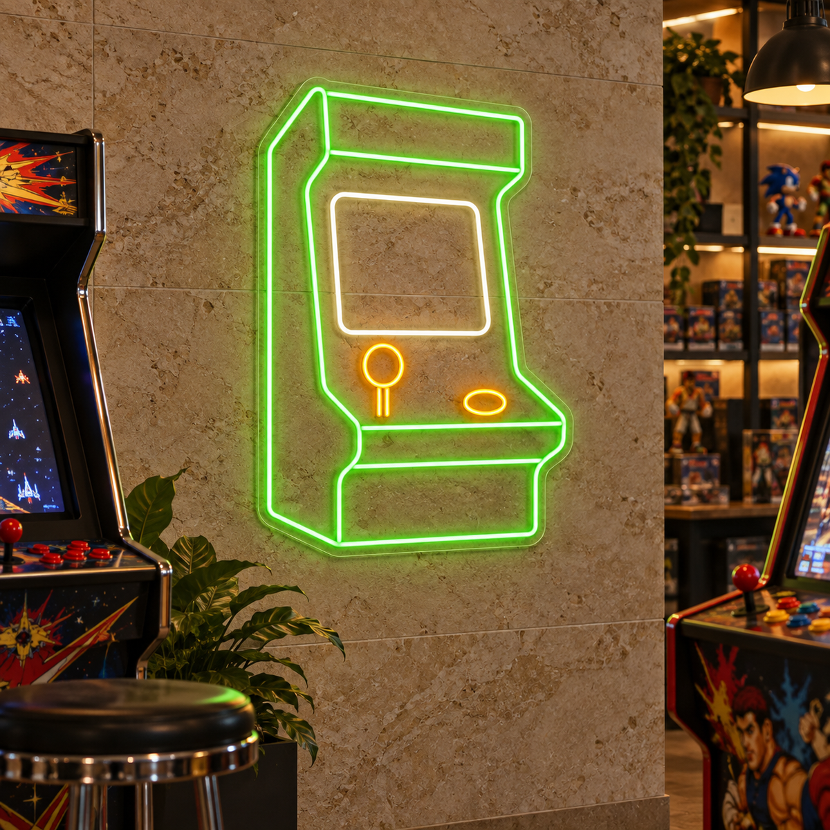 Retro Arcade Cabinet LED Neon Sign for Arcade Decor - interior setting