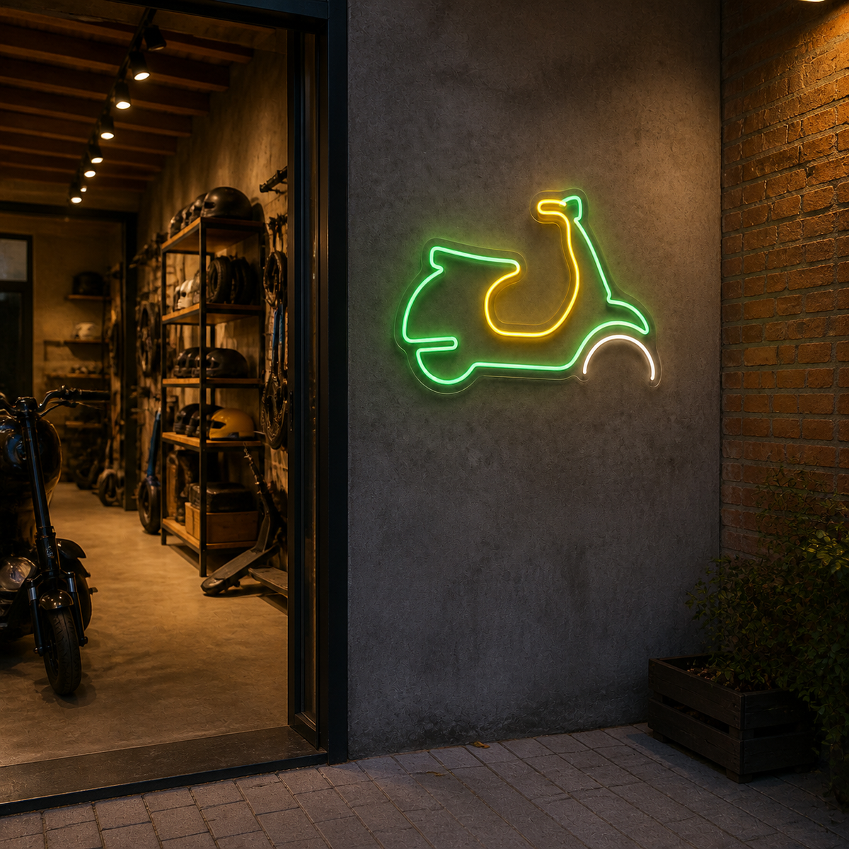 Retro Scooter LED Neon Sign for Scooter Shops - interior setting