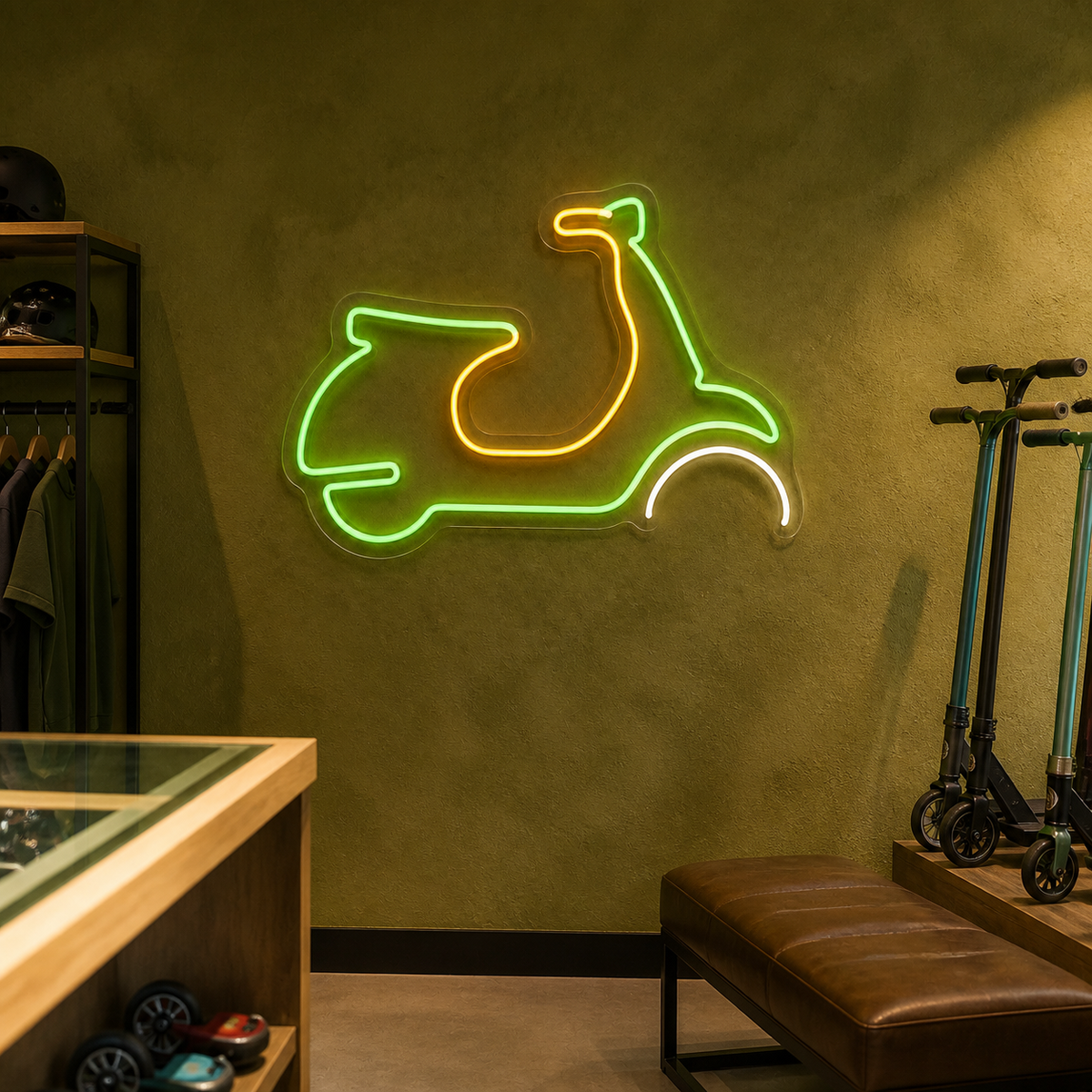 Retro Scooter LED Neon Sign for Scooter Shops - interior setting