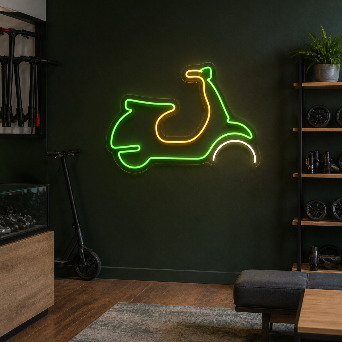 Retro Scooter LED Neon Sign for Scooter Shops - interior setting