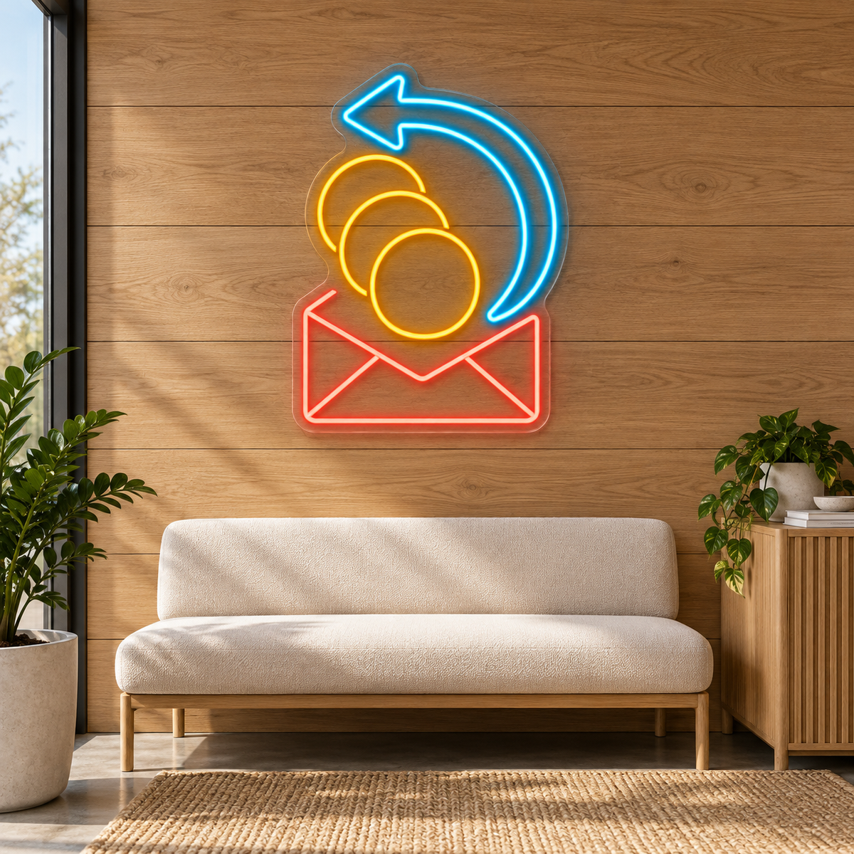 Return Arrow & Coins LED Neon Sign for Tax Offices - interior setting