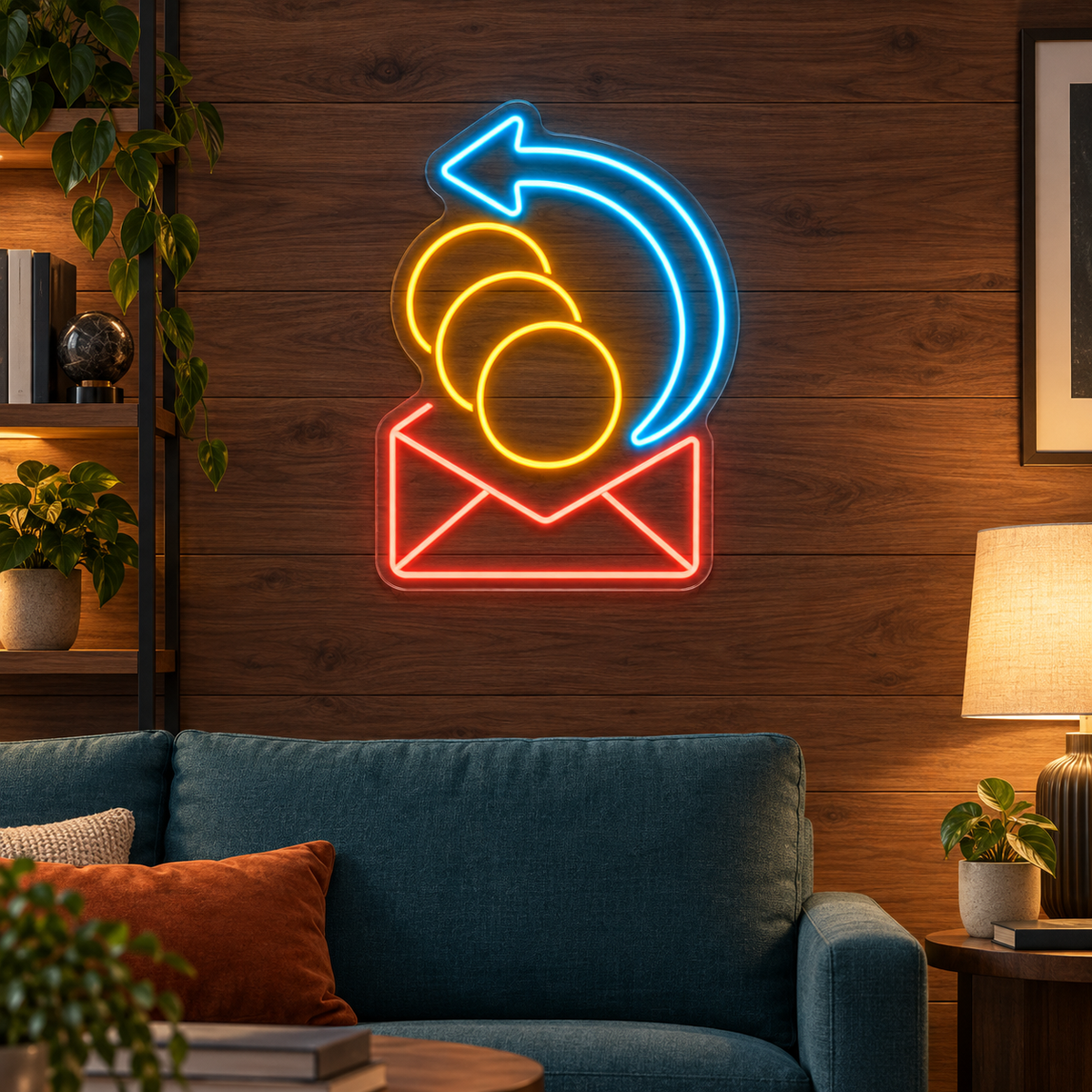 Return Arrow & Coins LED Neon Sign for Tax Offices - interior setting