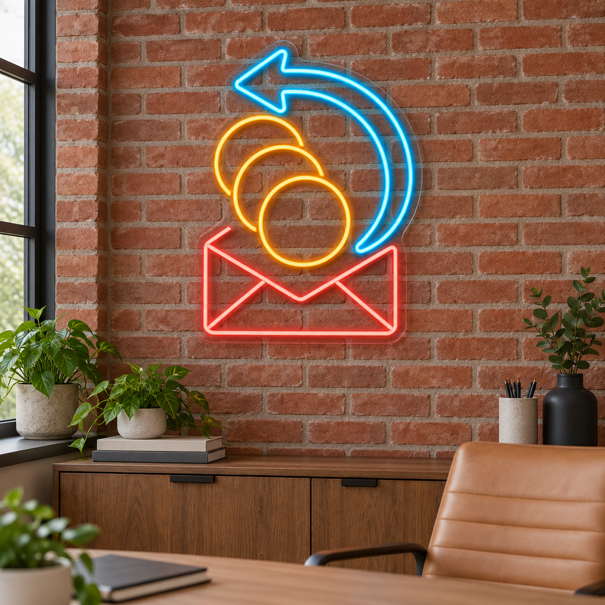 Return Arrow & Coins LED Neon Sign for Tax Offices - interior setting