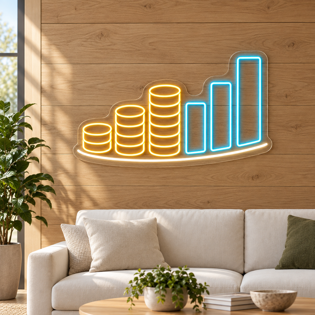 Rising Coin Stacks & Bar Chart LED Neon Sign for Accounting Offices - interior setting