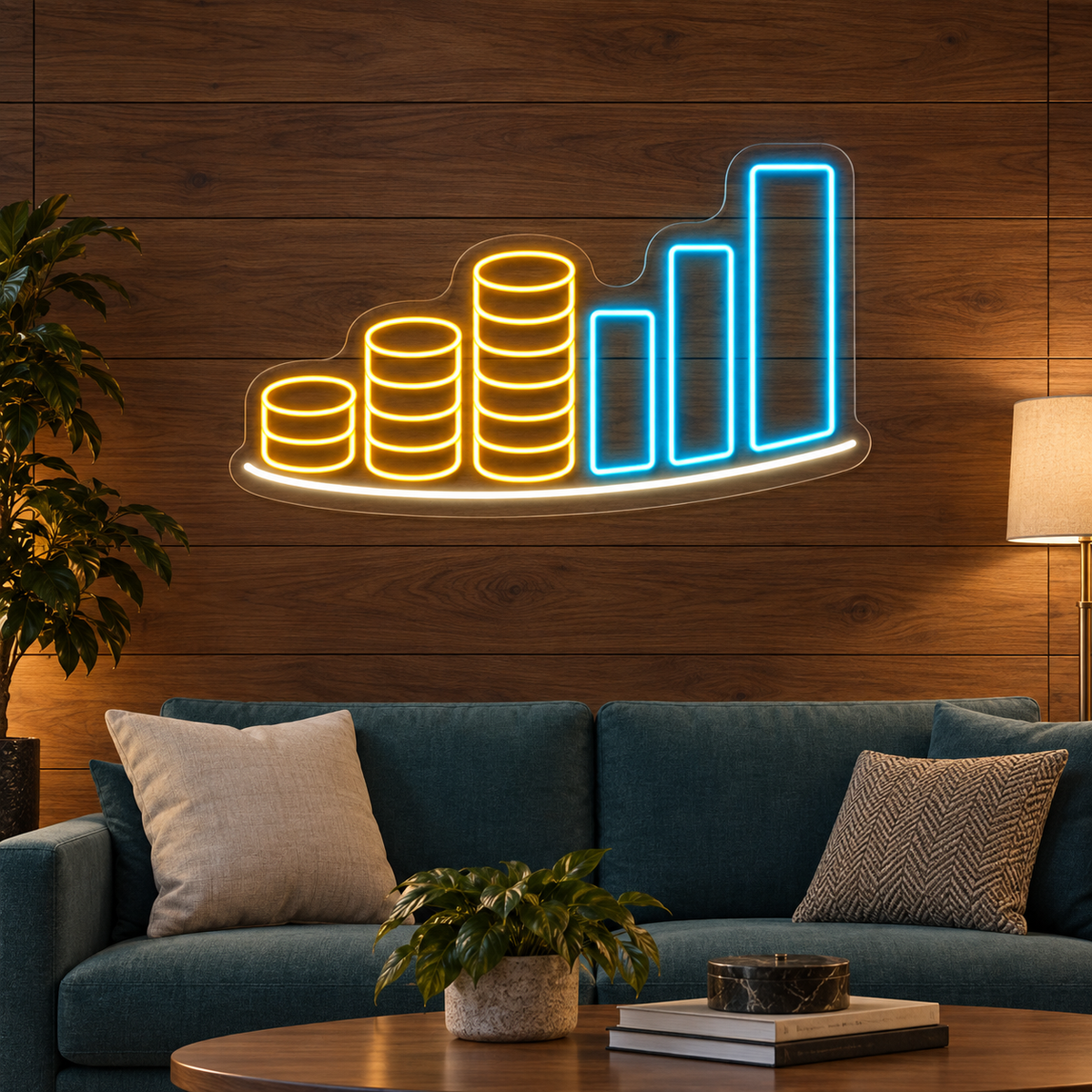 Rising Coin Stacks & Bar Chart LED Neon Sign for Accounting Offices - interior setting