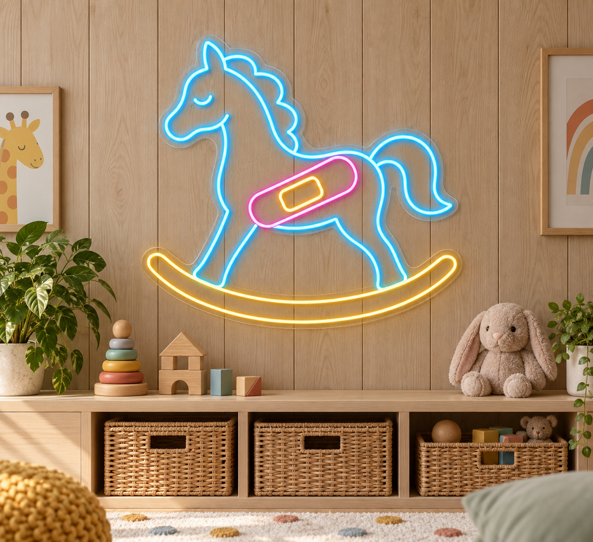 Rocking Horse & Bandage LED Neon Sign for Pediatric Clinics - interior setting