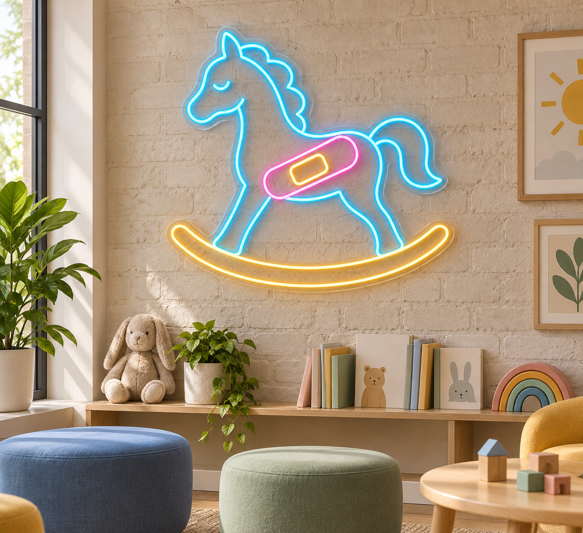 Rocking Horse & Bandage LED Neon Sign for Pediatric Clinics - interior setting