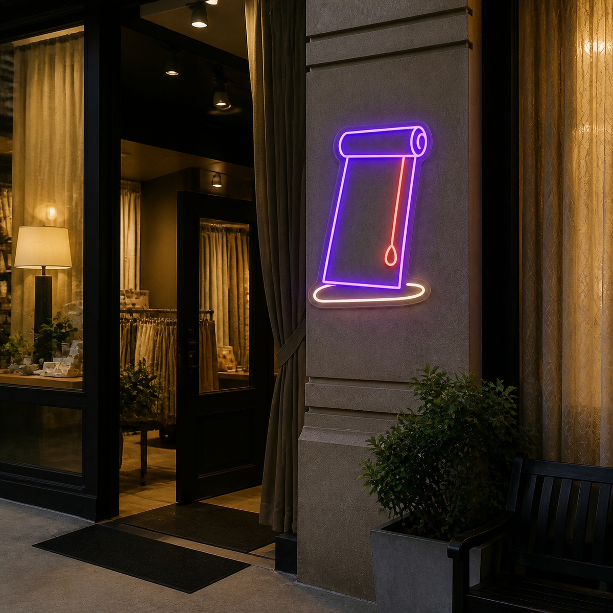 Roller Blind LED Neon Sign for Window Showrooms - interior setting