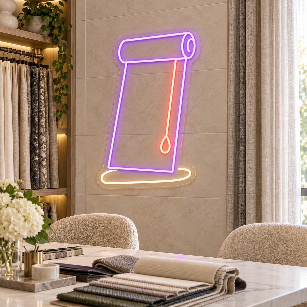 Roller Blind LED Neon Sign for Window Showrooms - interior setting