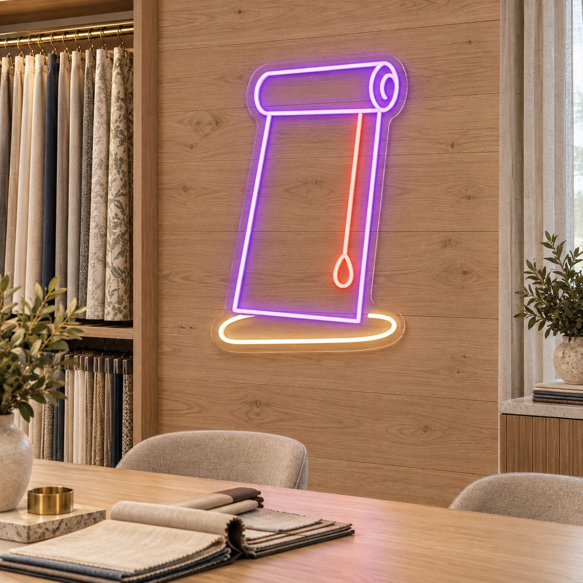 Roller Blind LED Neon Sign for Window Showrooms - interior setting