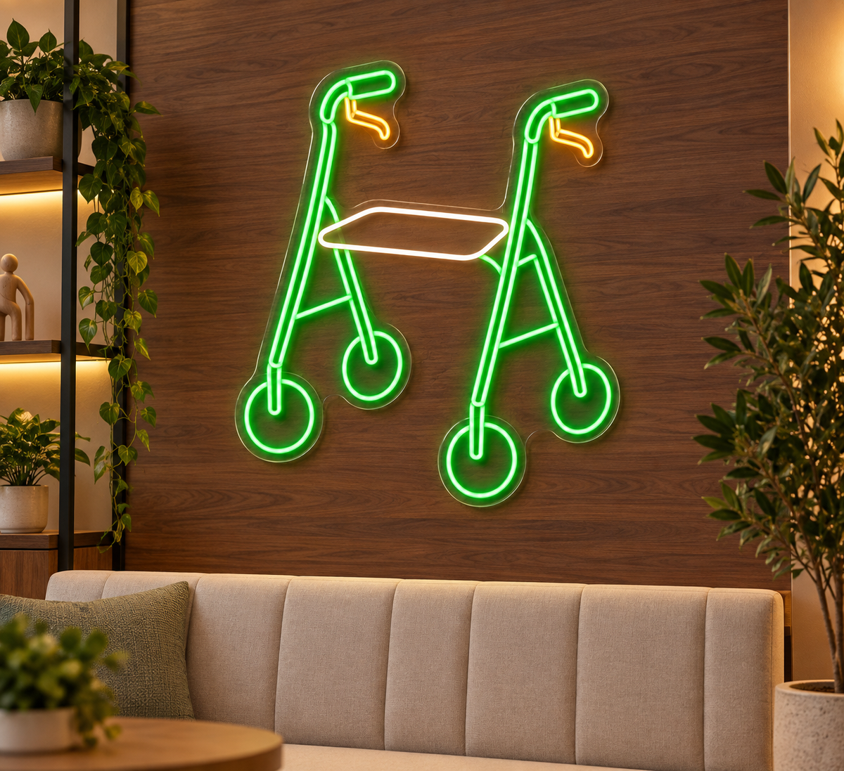 Rolling Walker LED Neon Sign for Mobility Showrooms - interior setting