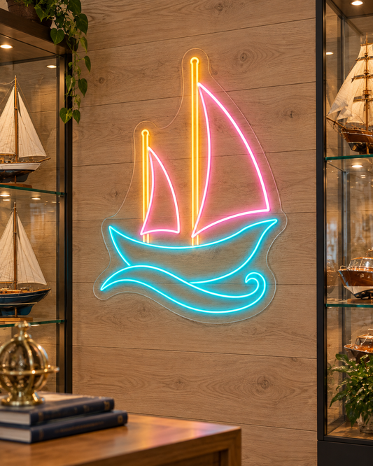 Sailing Ship and Waves LED Neon Sign for Nautical Hobby Spaces - interior setting