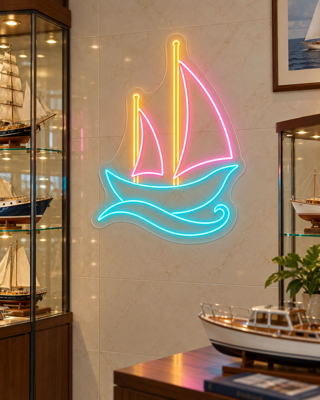 Sailing Ship and Waves LED Neon Sign for Nautical Hobby Spaces - interior setting