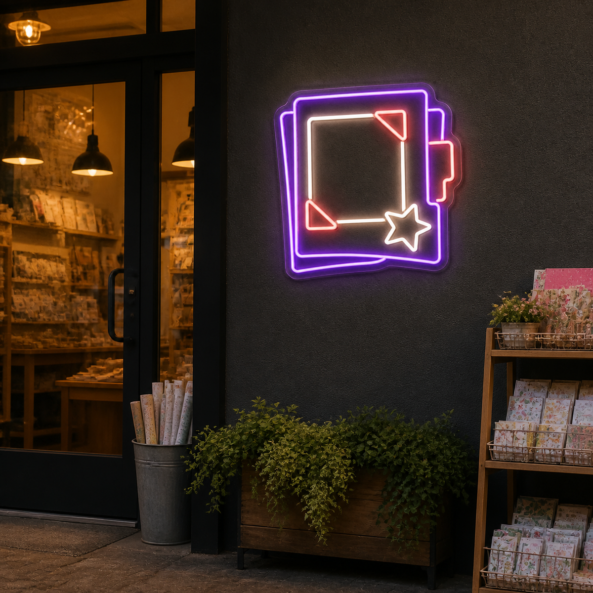Scrapbook and Star LED Neon Sign for Memory Makers - interior setting