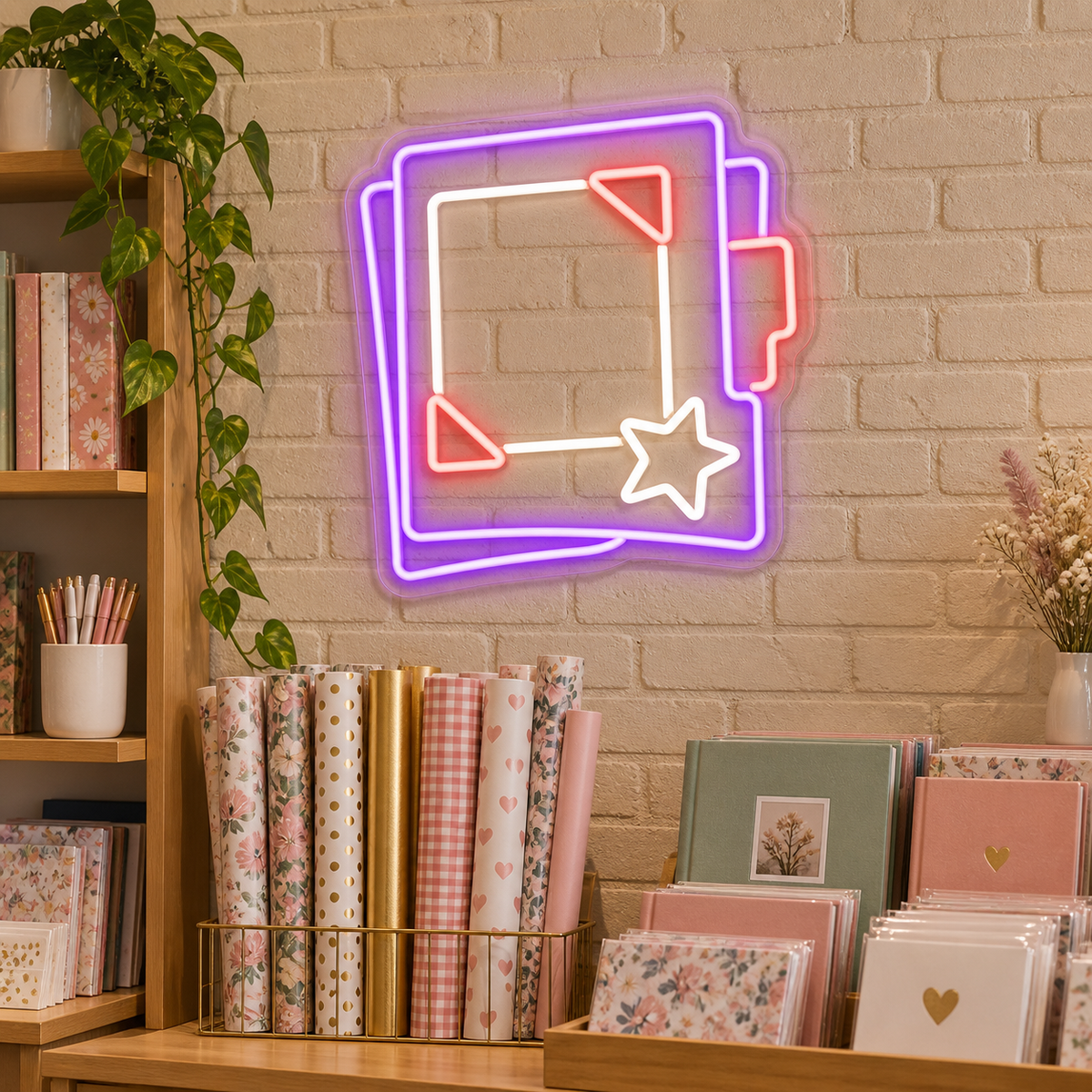 Scrapbook and Star LED Neon Sign for Memory Makers - interior setting