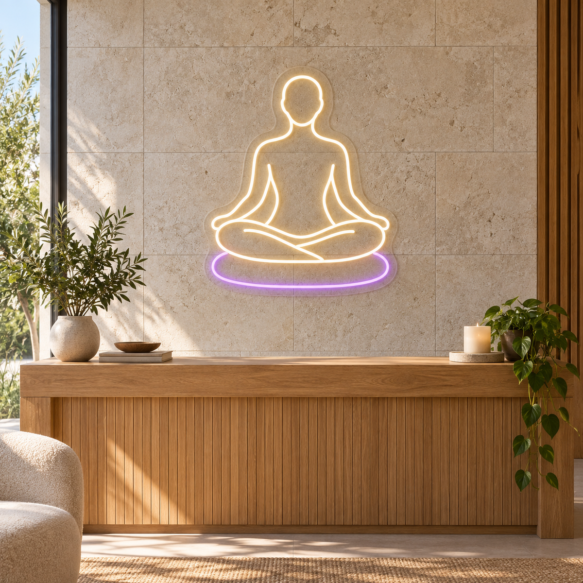A Moment of Stillness LED Neon Sign for Meditation Centers - interior setting