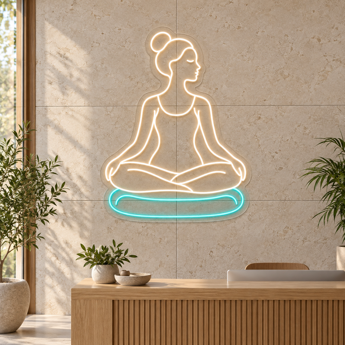 Seated Meditation Woman LED Neon Sign for Meditation Centers - interior setting