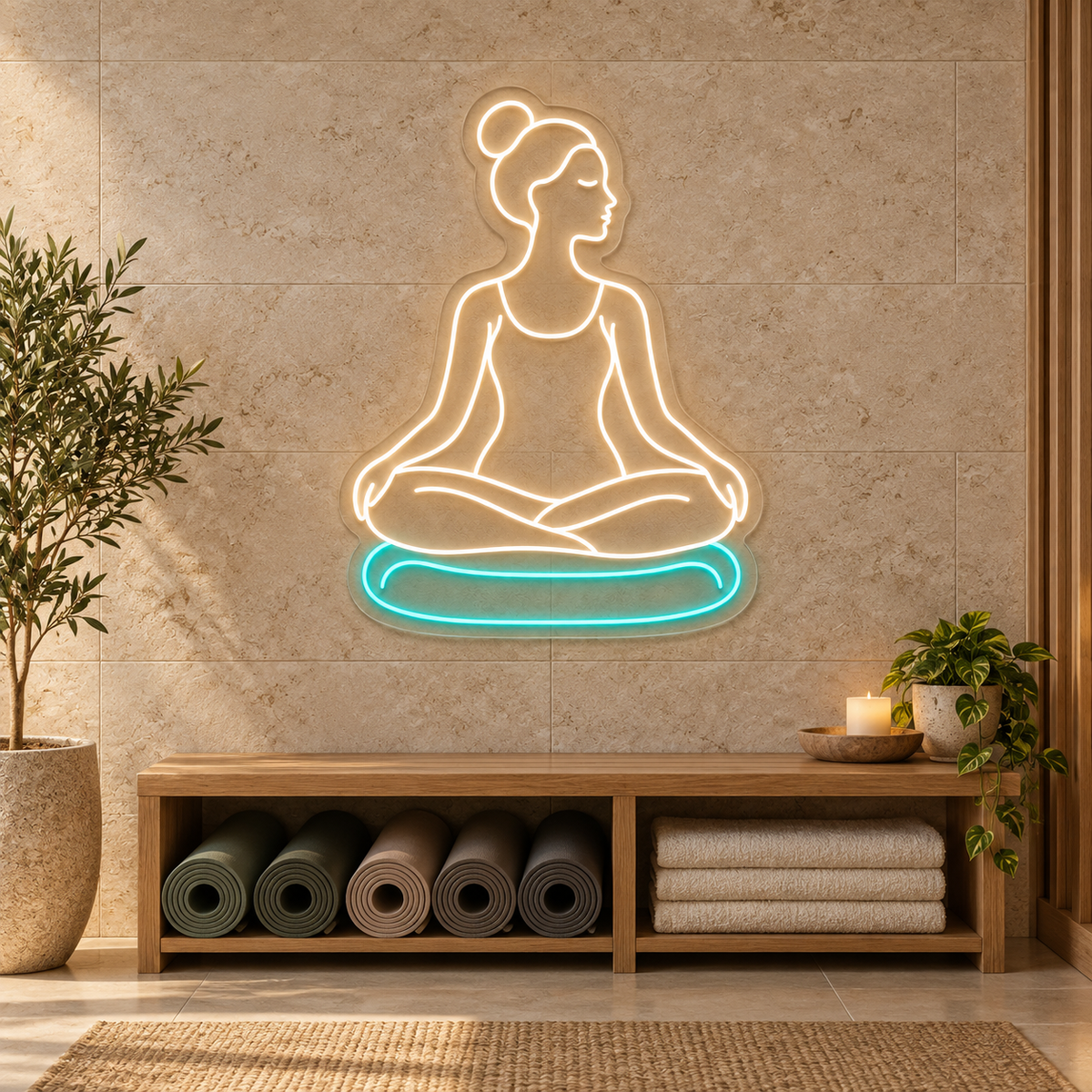 Seated Meditation Woman LED Neon Sign for Meditation Centers - interior setting