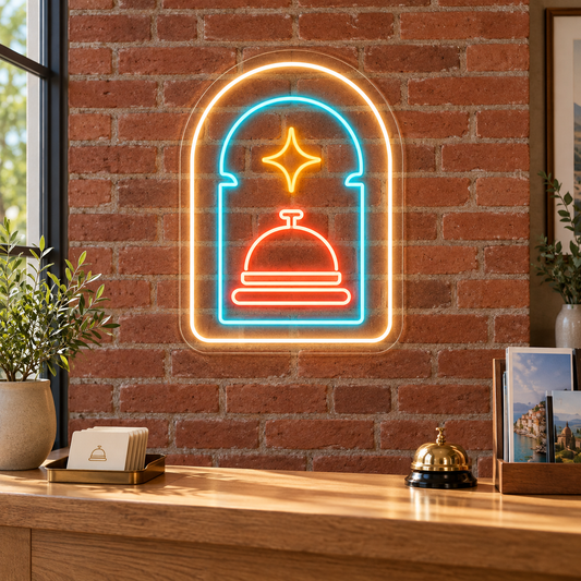 Service Bell Within Double Arches LED Neon Sign for Hotels - interior setting