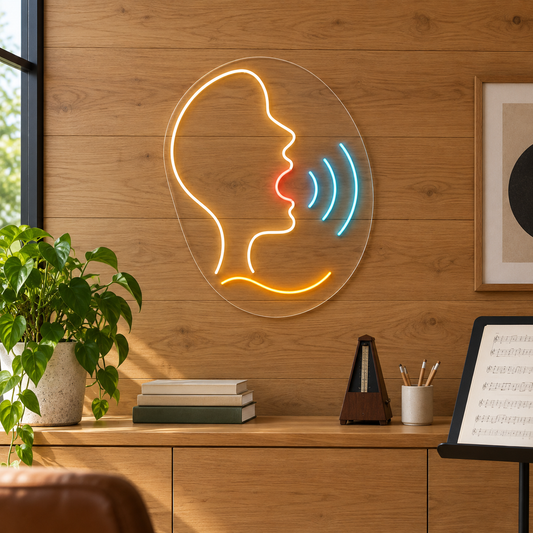 Singing Side Profile & Sound Waves LED Neon Sign for Vocal Studios - interior setting