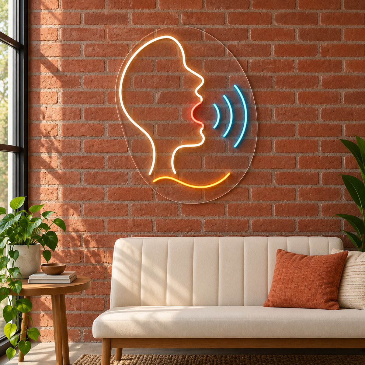 Singing Side Profile & Sound Waves LED Neon Sign for Vocal Studios - interior setting