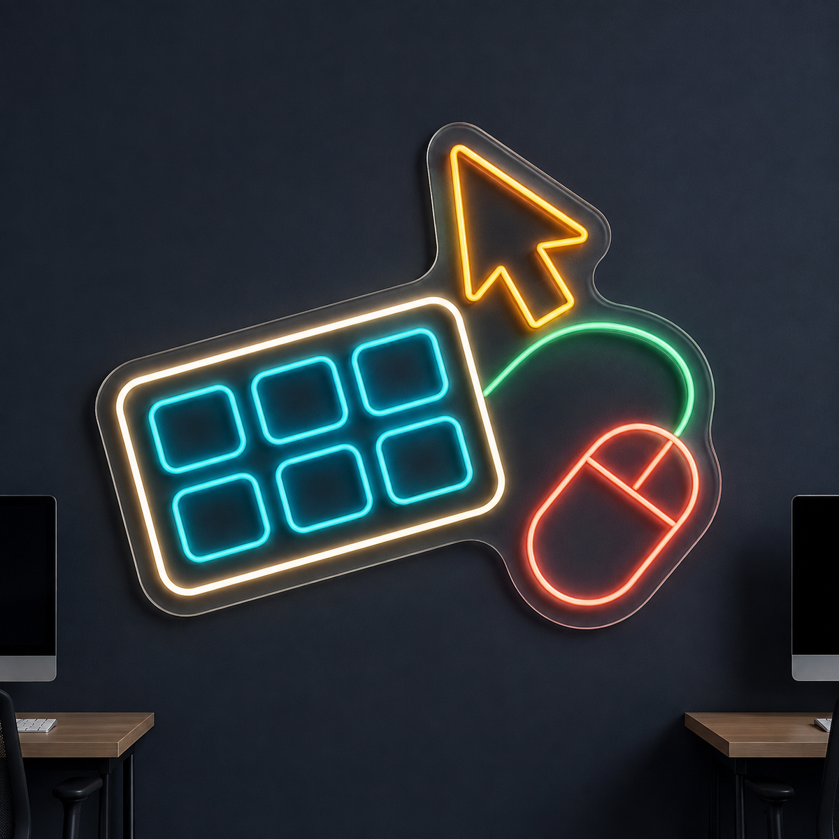Six-Key Keyboard & Mouse LED Neon Sign for Computer Classes - design reference