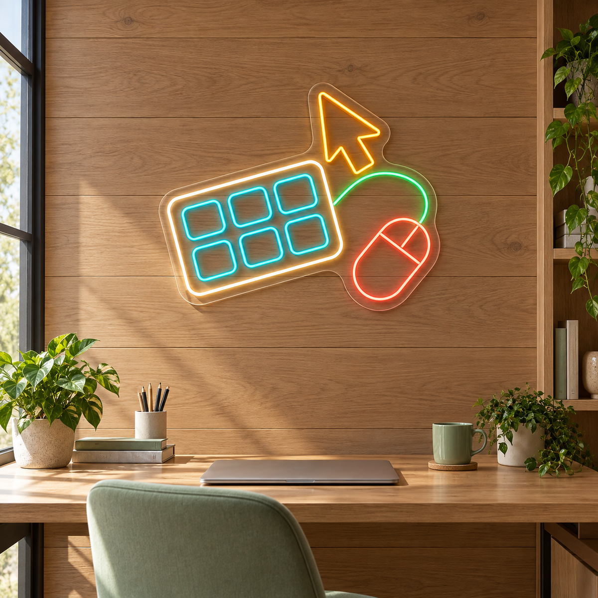 Six-Key Keyboard & Mouse LED Neon Sign for Computer Classes - interior setting