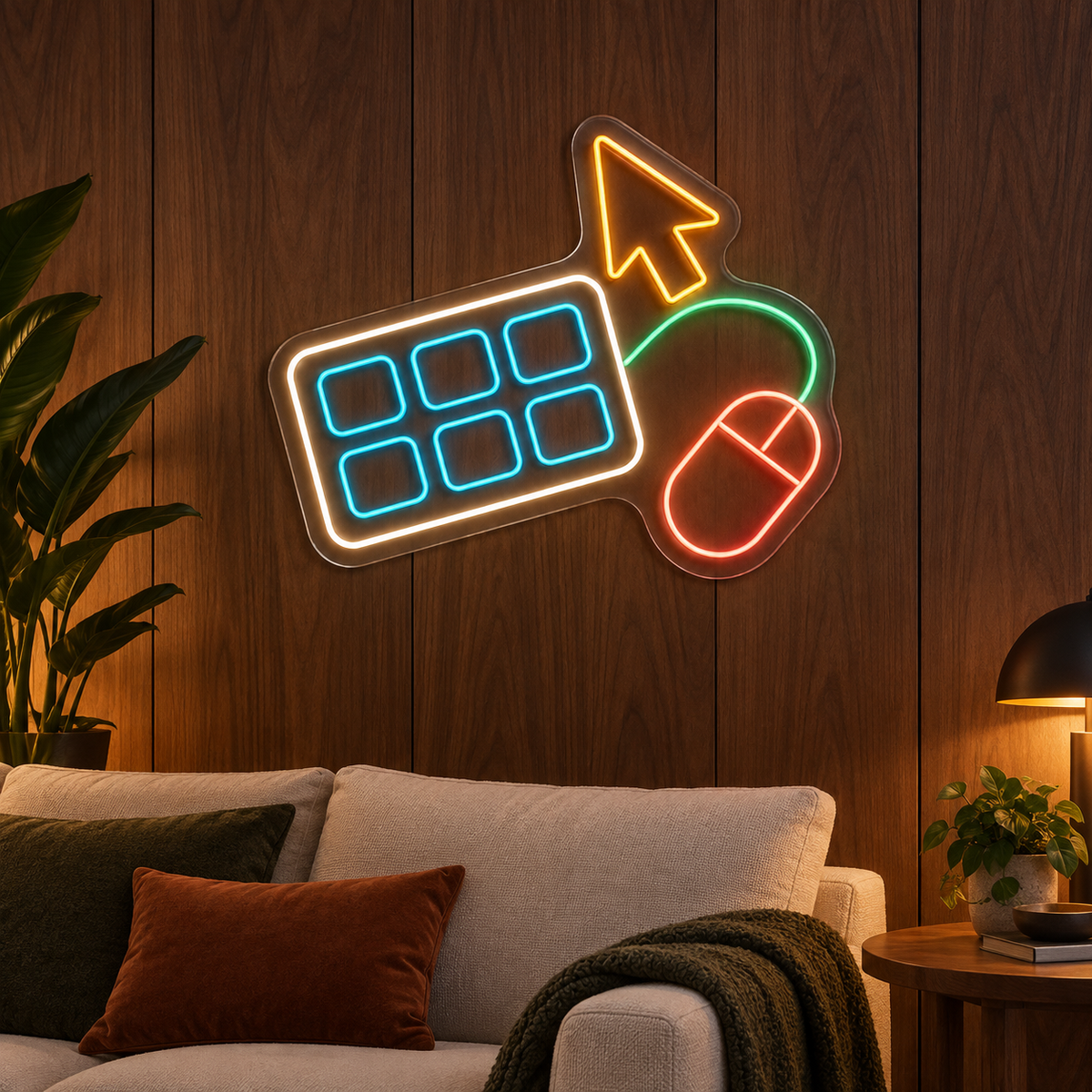 Six-Key Keyboard & Mouse LED Neon Sign for Computer Classes - interior setting
