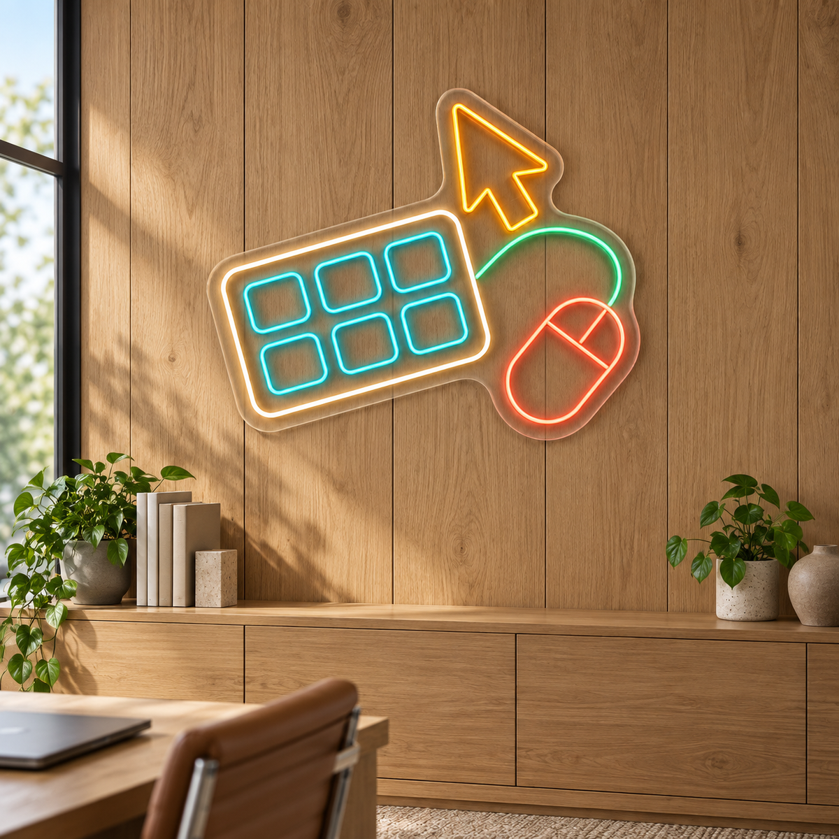 Six-Key Keyboard & Mouse LED Neon Sign for Computer Classes - interior setting