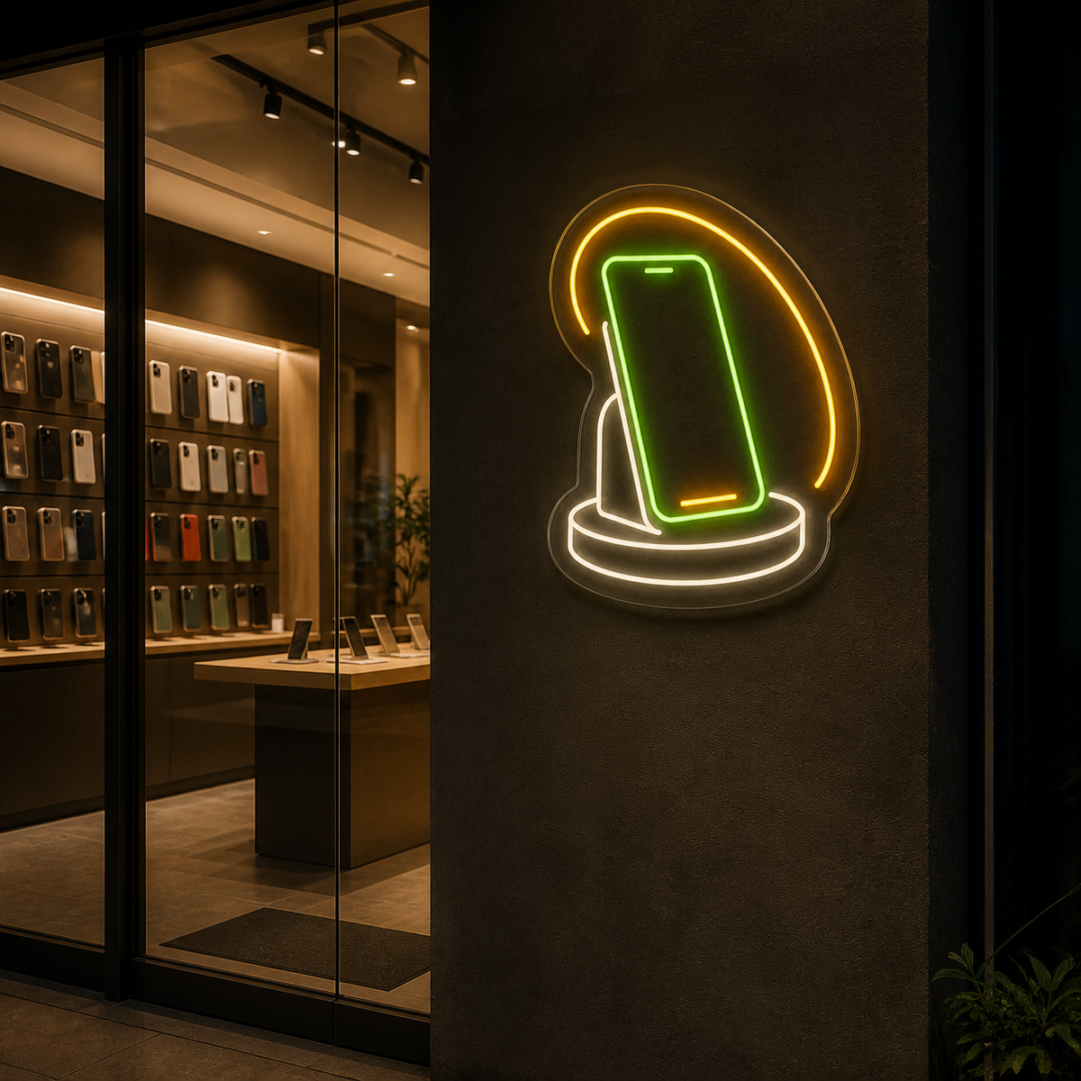 Smartphone on Display Stand LED Neon Sign for Phone Showrooms - interior setting