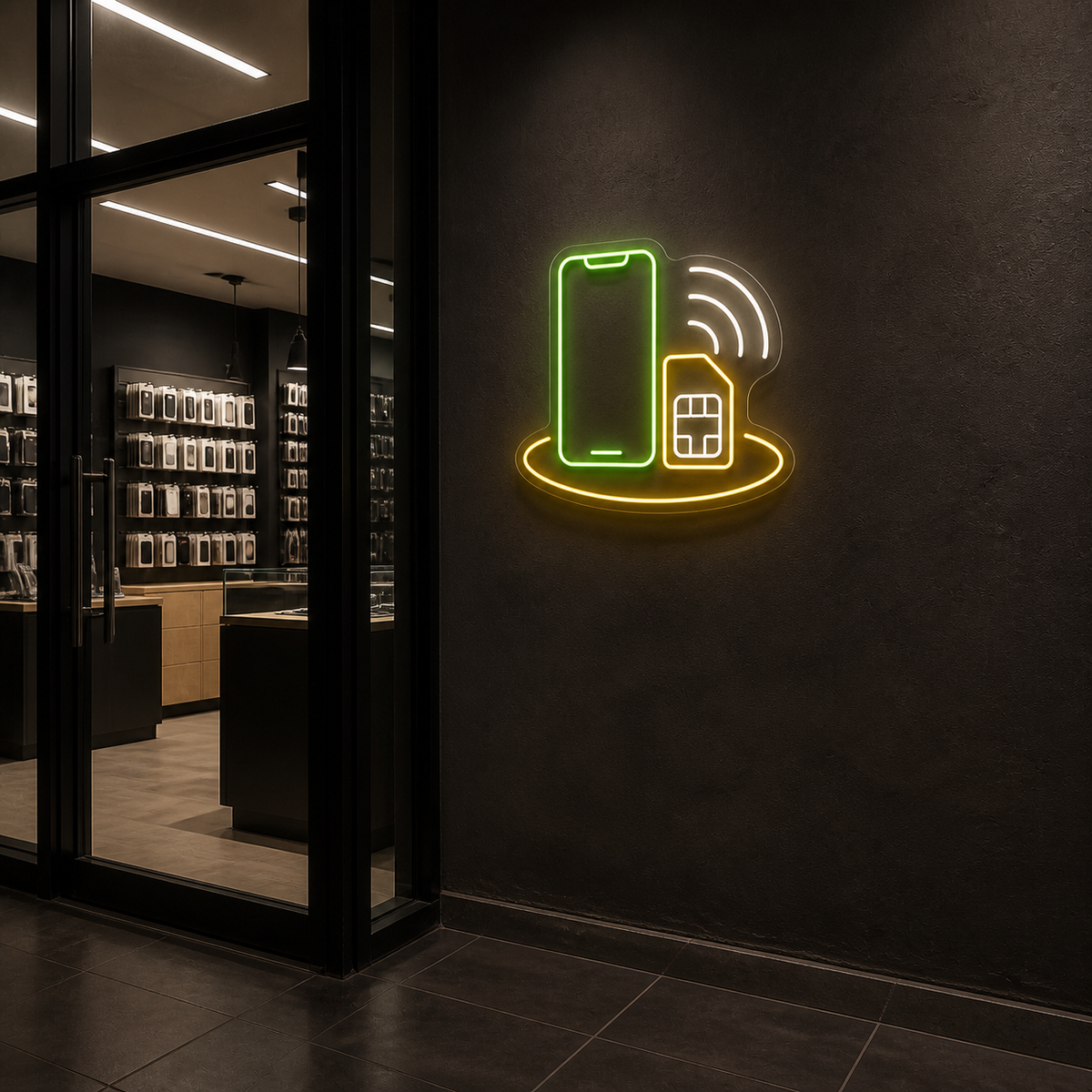 Smartphone SIM Card and Signal LED Neon Sign for Mobile Phone Shops - interior setting
