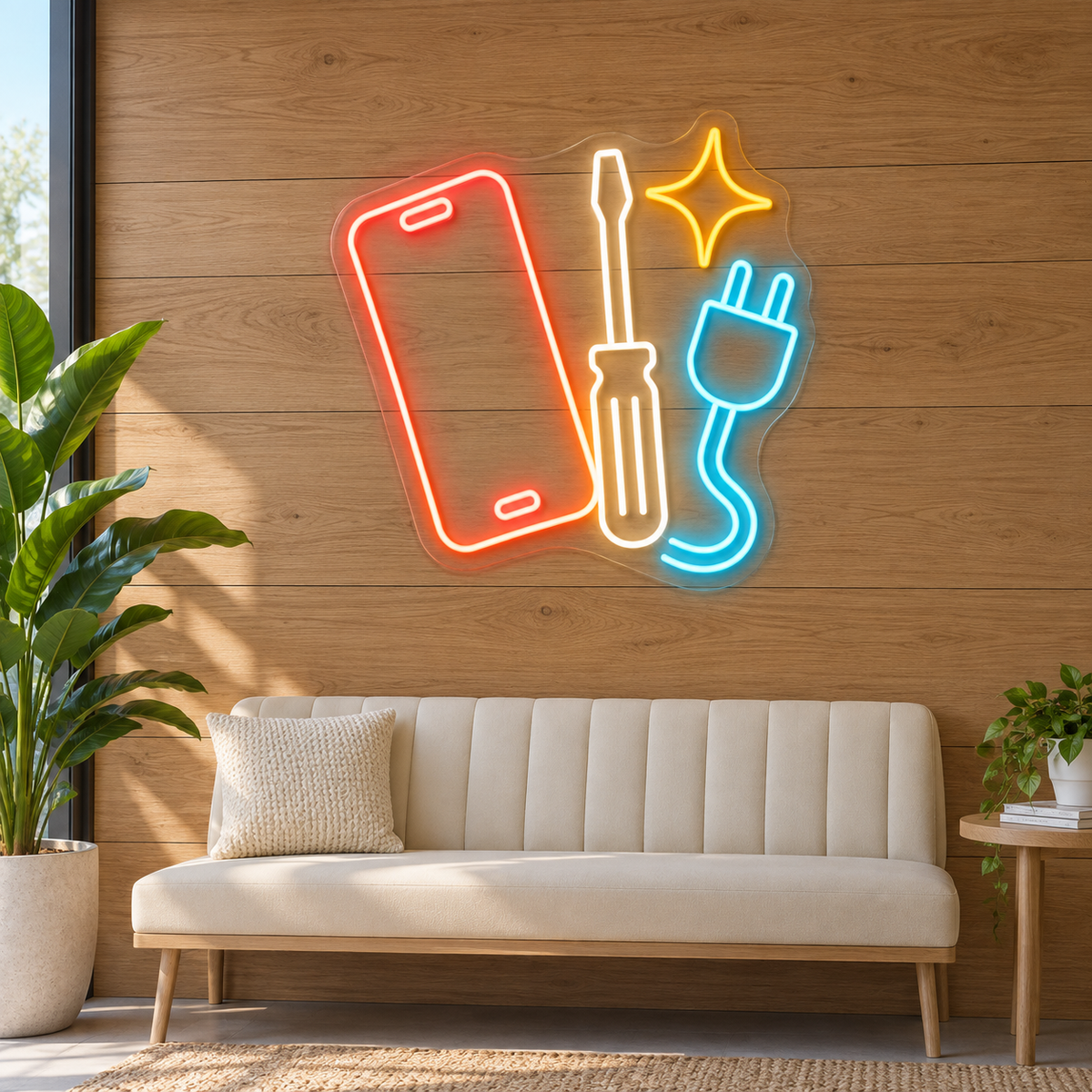 Smartphone & Screwdriver LED Neon Sign for Phone Repair Shops - interior setting