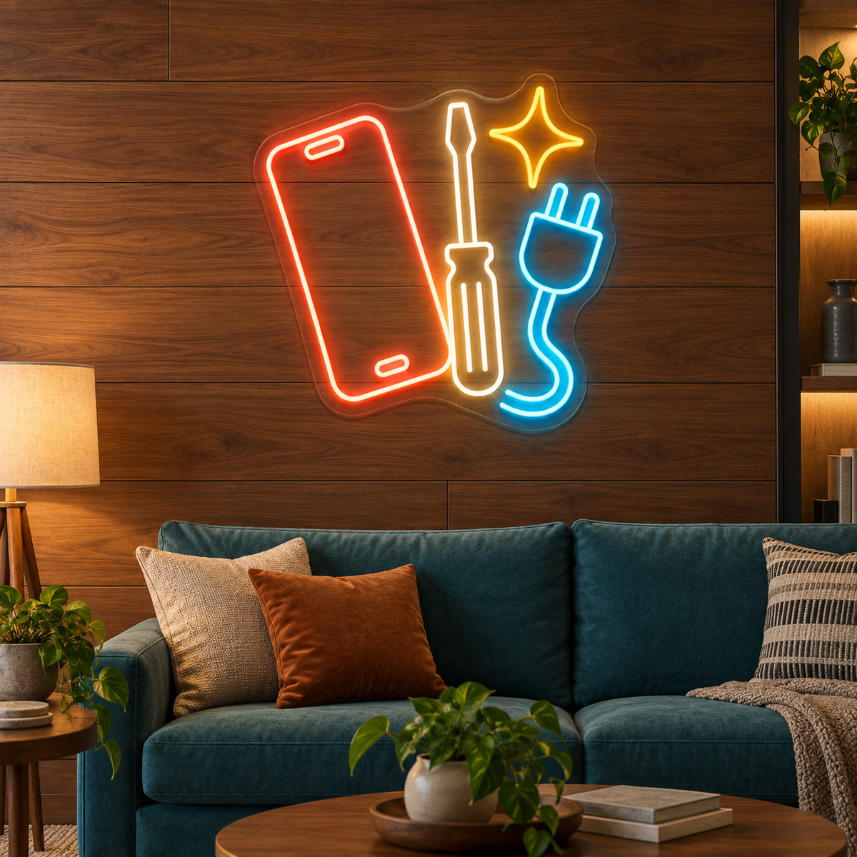 Smartphone & Screwdriver LED Neon Sign for Phone Repair Shops - interior setting