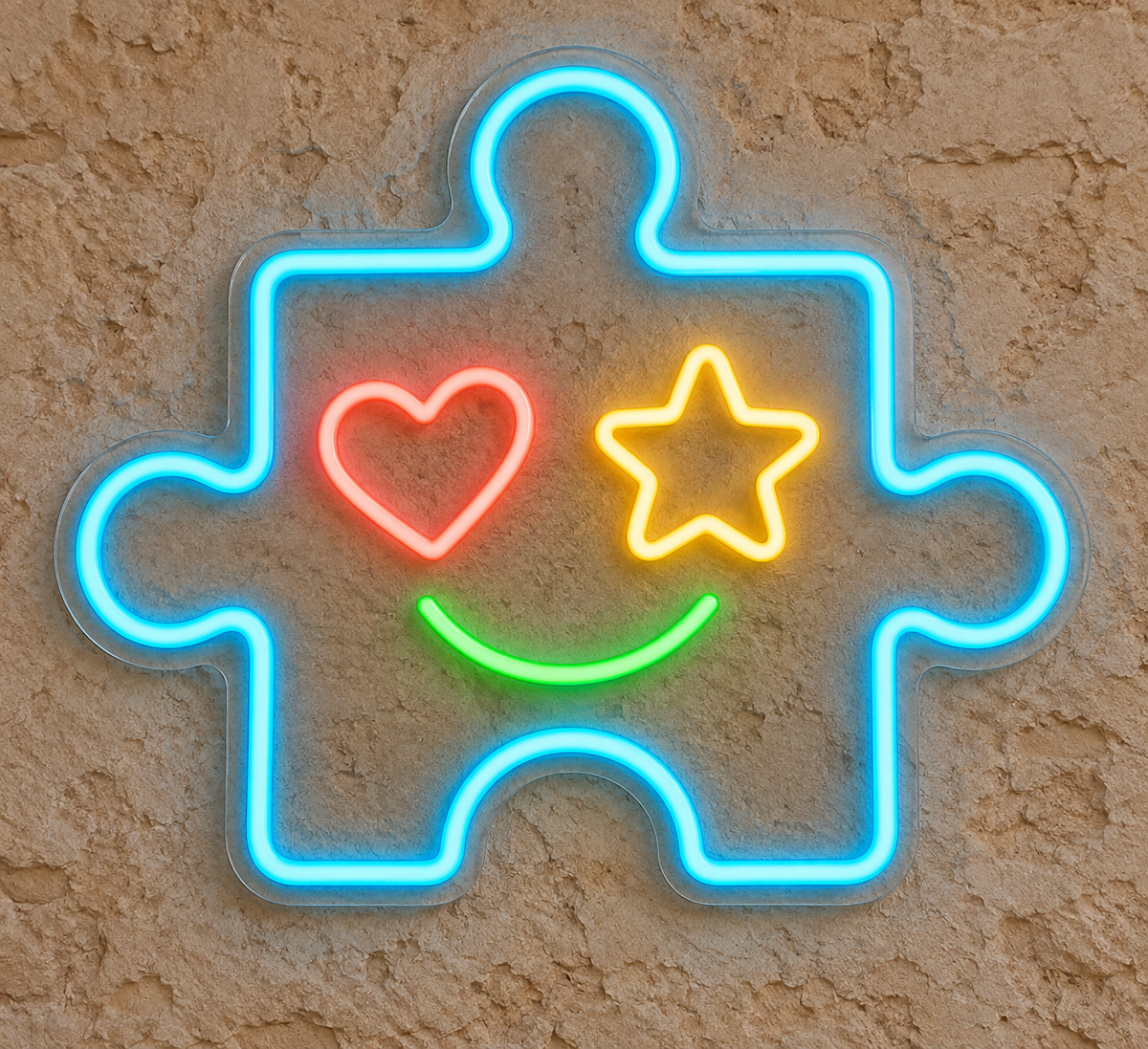 Happy Puzzle Piece LED Neon Sign for Preschools - design reference