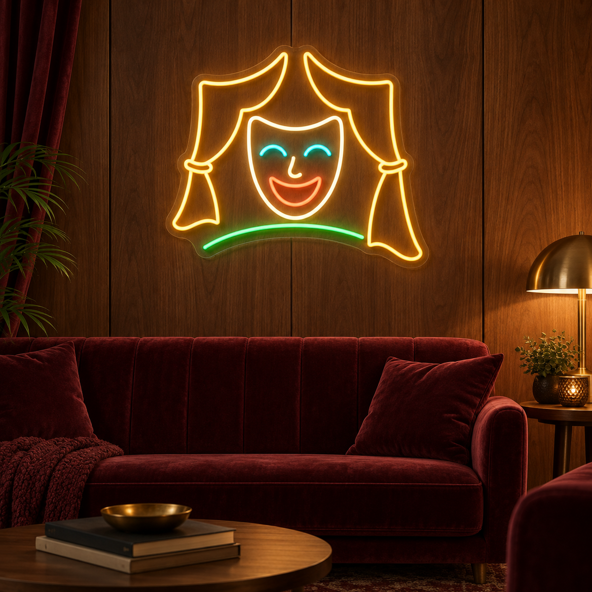 Theatre Mask & Curtains LED Neon Sign for Acting Schools - interior setting