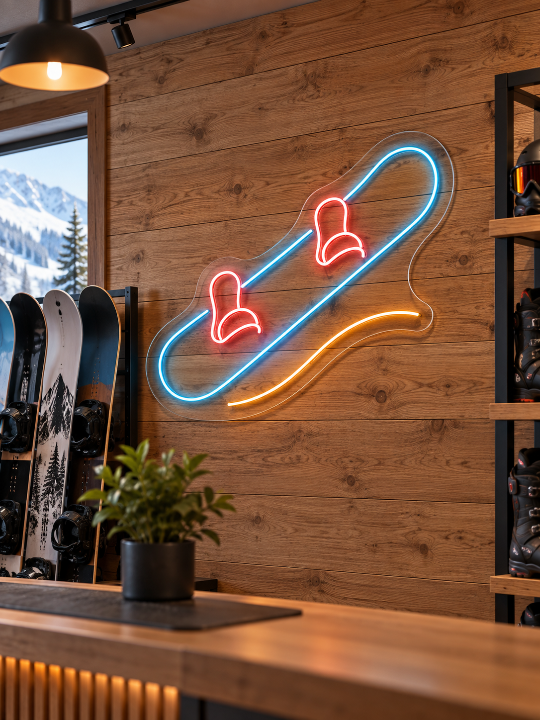 Snowboard and Slope LED Neon Sign for Snowboard Spaces - interior setting