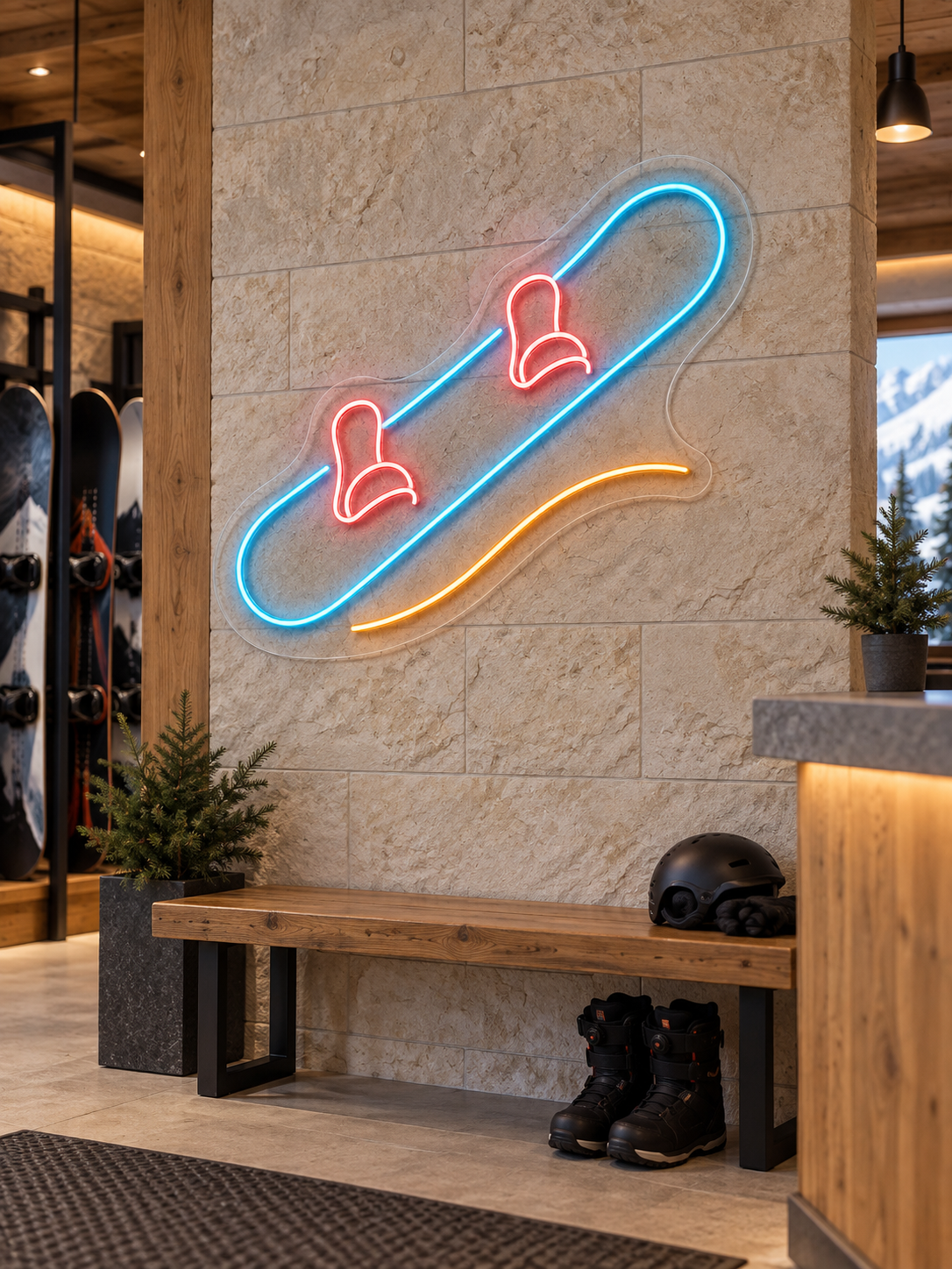 Snowboard and Slope LED Neon Sign for Snowboard Spaces - interior setting