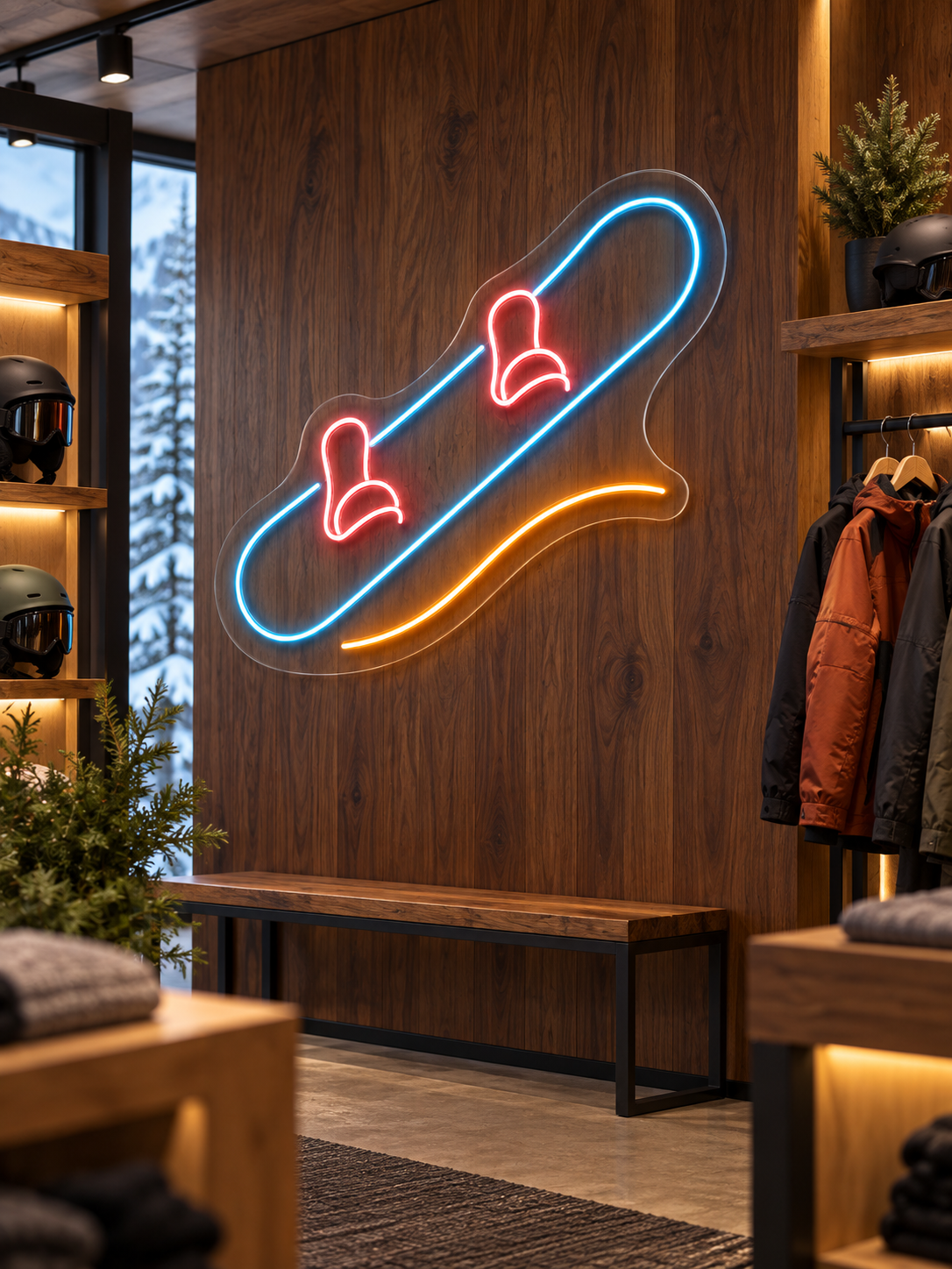 Snowboard and Slope LED Neon Sign for Snowboard Spaces - interior setting
