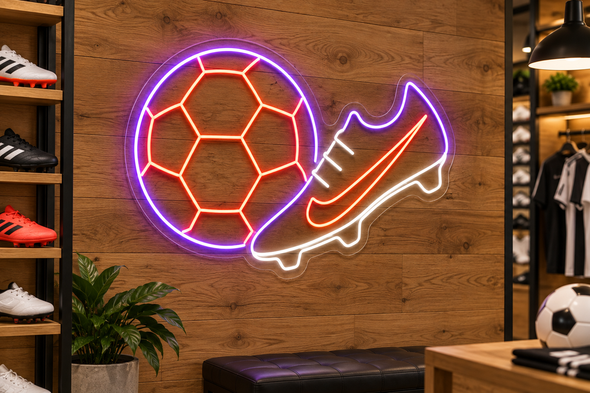Soccer Ball and Cleat LED Neon Sign for Soccer Spaces - interior setting