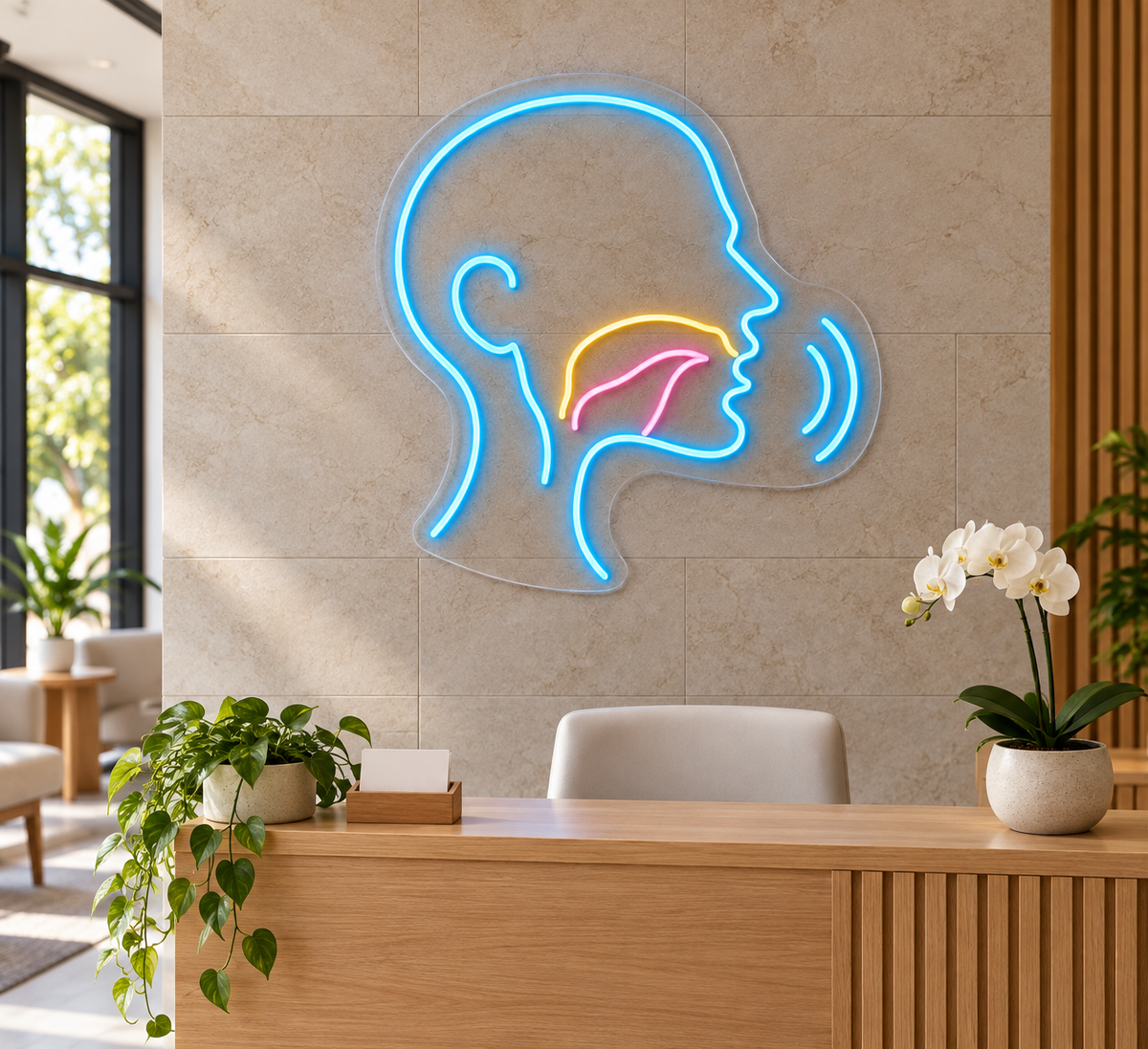 Speech & Sound Waves LED Neon Sign for Speech Therapy Clinics - interior setting