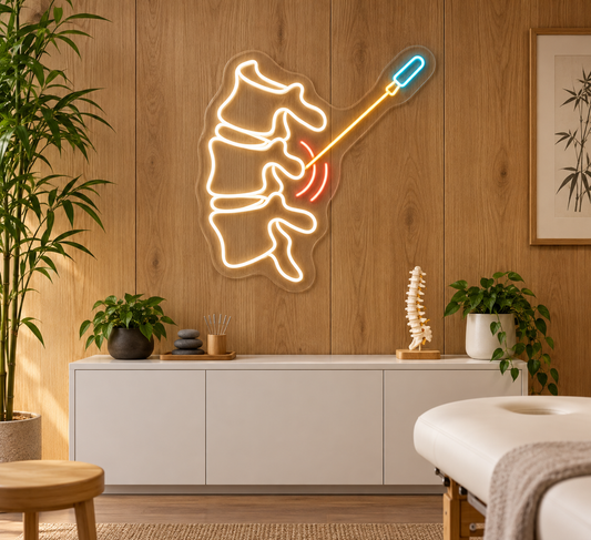 Spine & Needle LED Neon Sign for Pain Management Clinics - interior setting