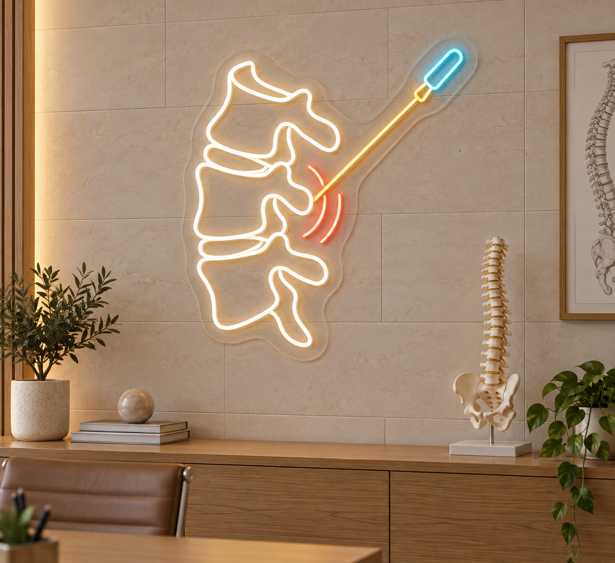Spine & Needle LED Neon Sign for Pain Management Clinics - interior setting