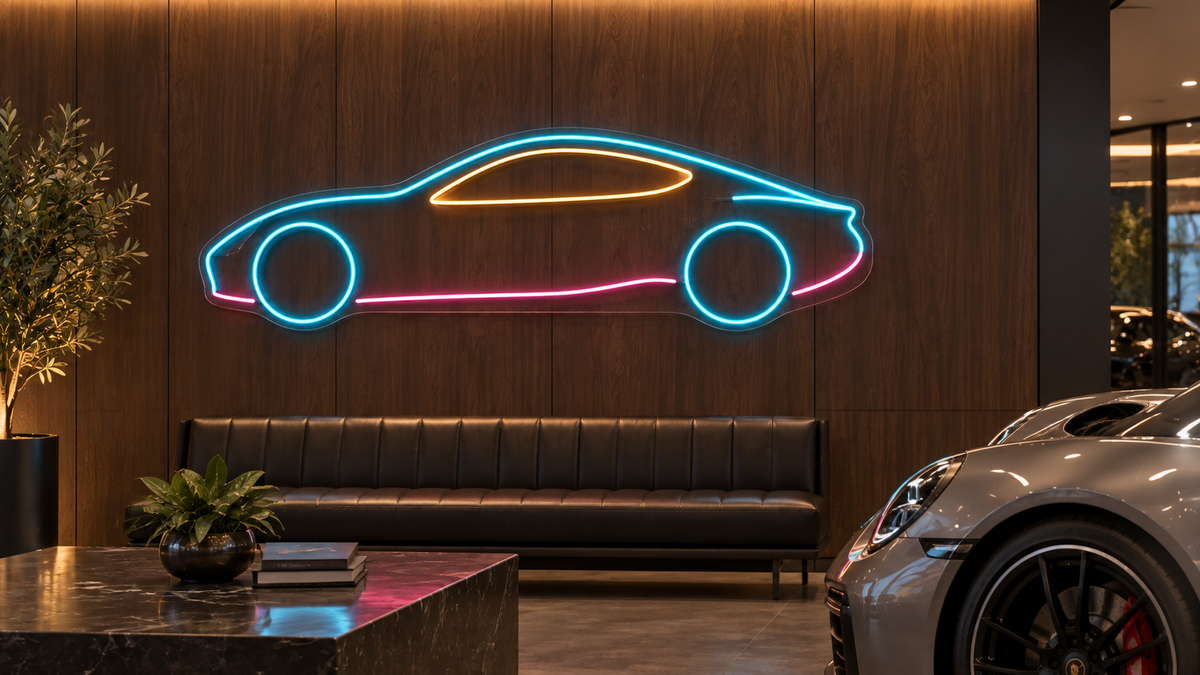 Sports Coupe Silhouette LED Neon Sign for Automotive Lounges - interior setting