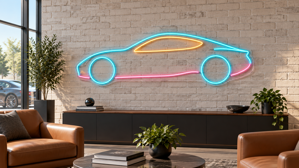 Sports Coupe Silhouette LED Neon Sign for Automotive Lounges - interior setting