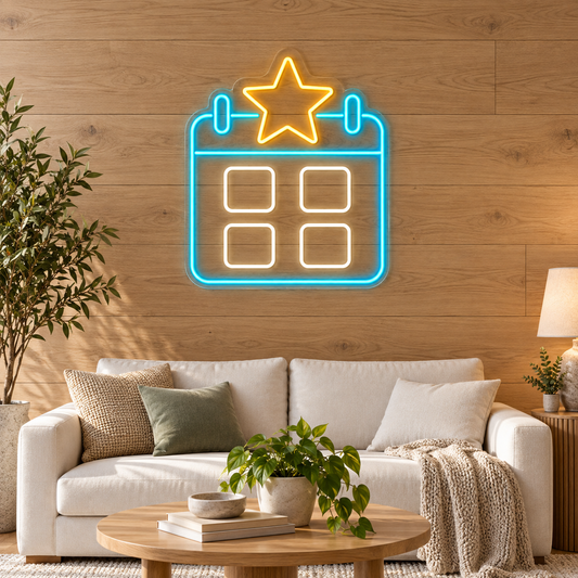 Star-Topped Calendar LED Neon Sign for Event Planners - interior setting