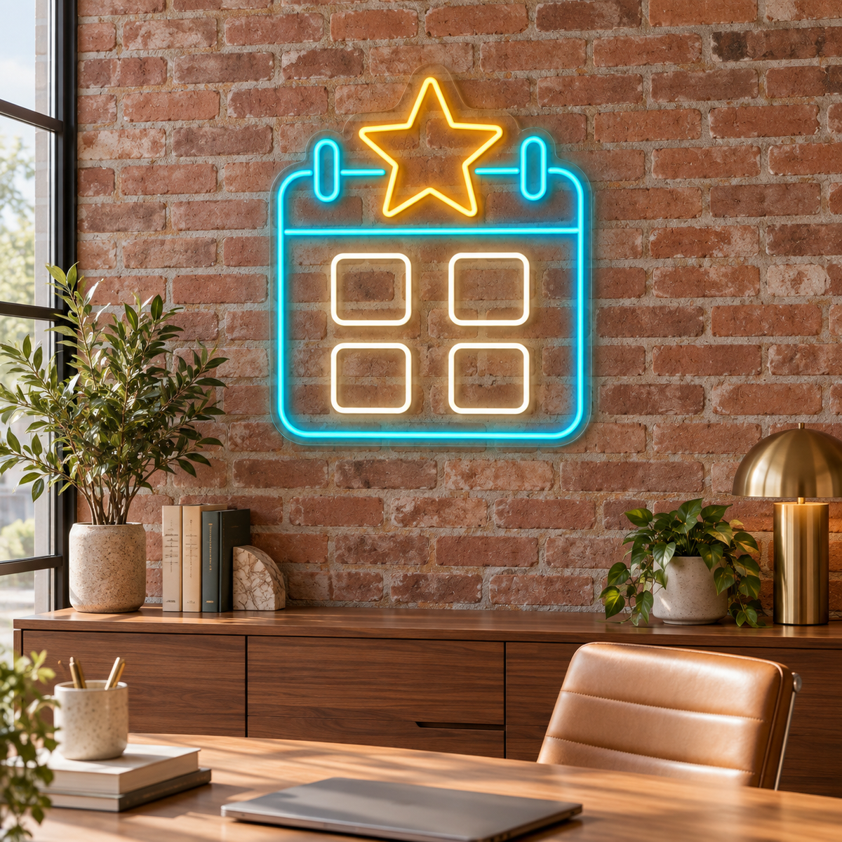 Star-Topped Calendar LED Neon Sign for Event Planners - interior setting