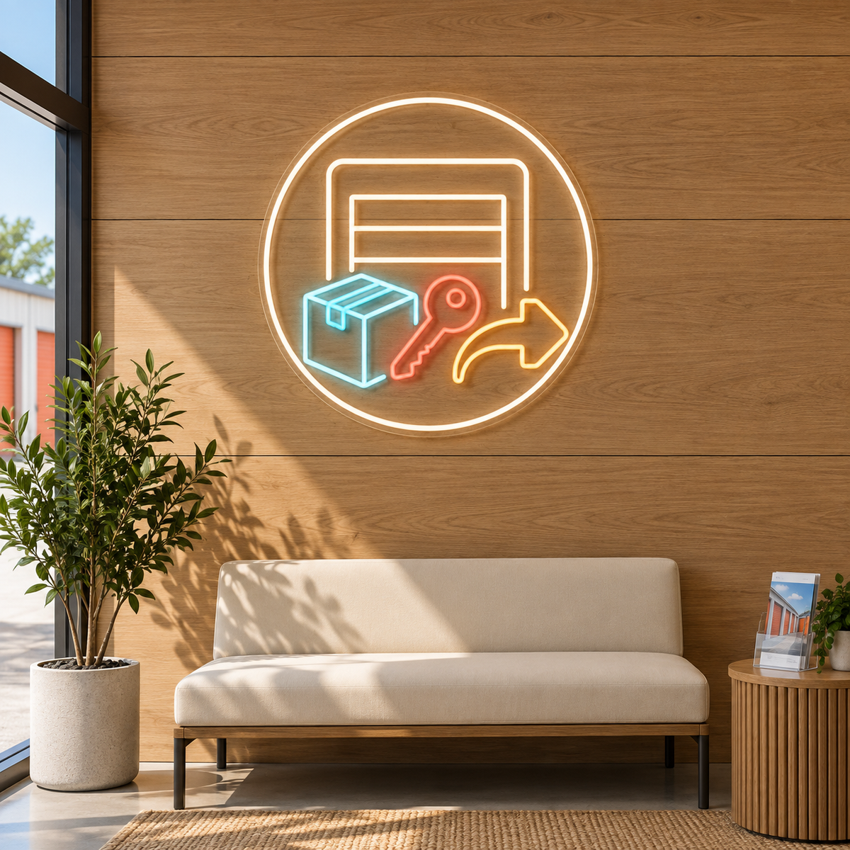 Storage Door & Parcel LED Neon Sign for Self Storage Offices - interior setting