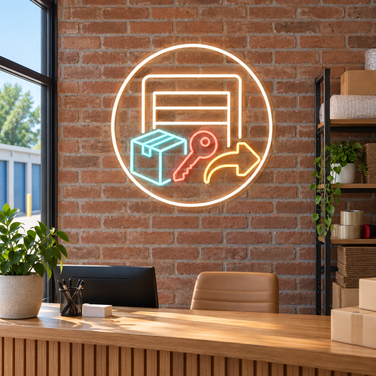 Storage Door & Parcel LED Neon Sign for Self Storage Offices - interior setting