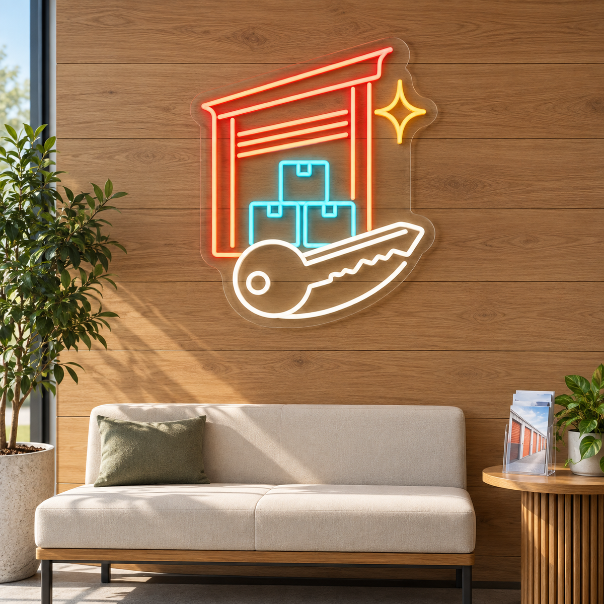 Storage Door & Boxes LED Neon Sign for Self Storage Offices - interior setting